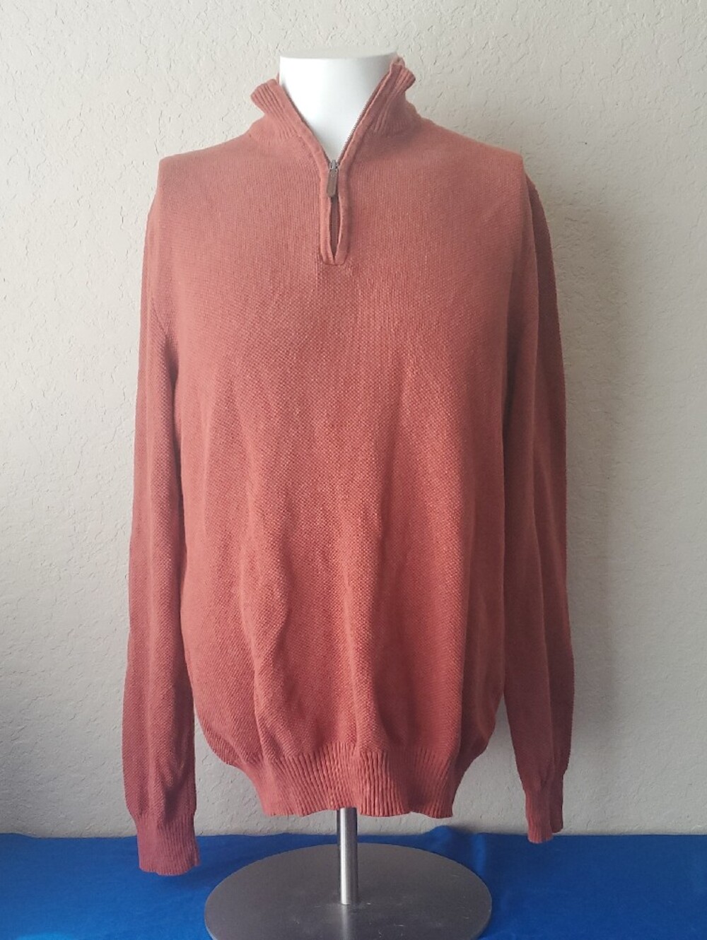 Club Room Men’s XL Rust Orange Quarter Zip Textured Cotton Pullover Sweater